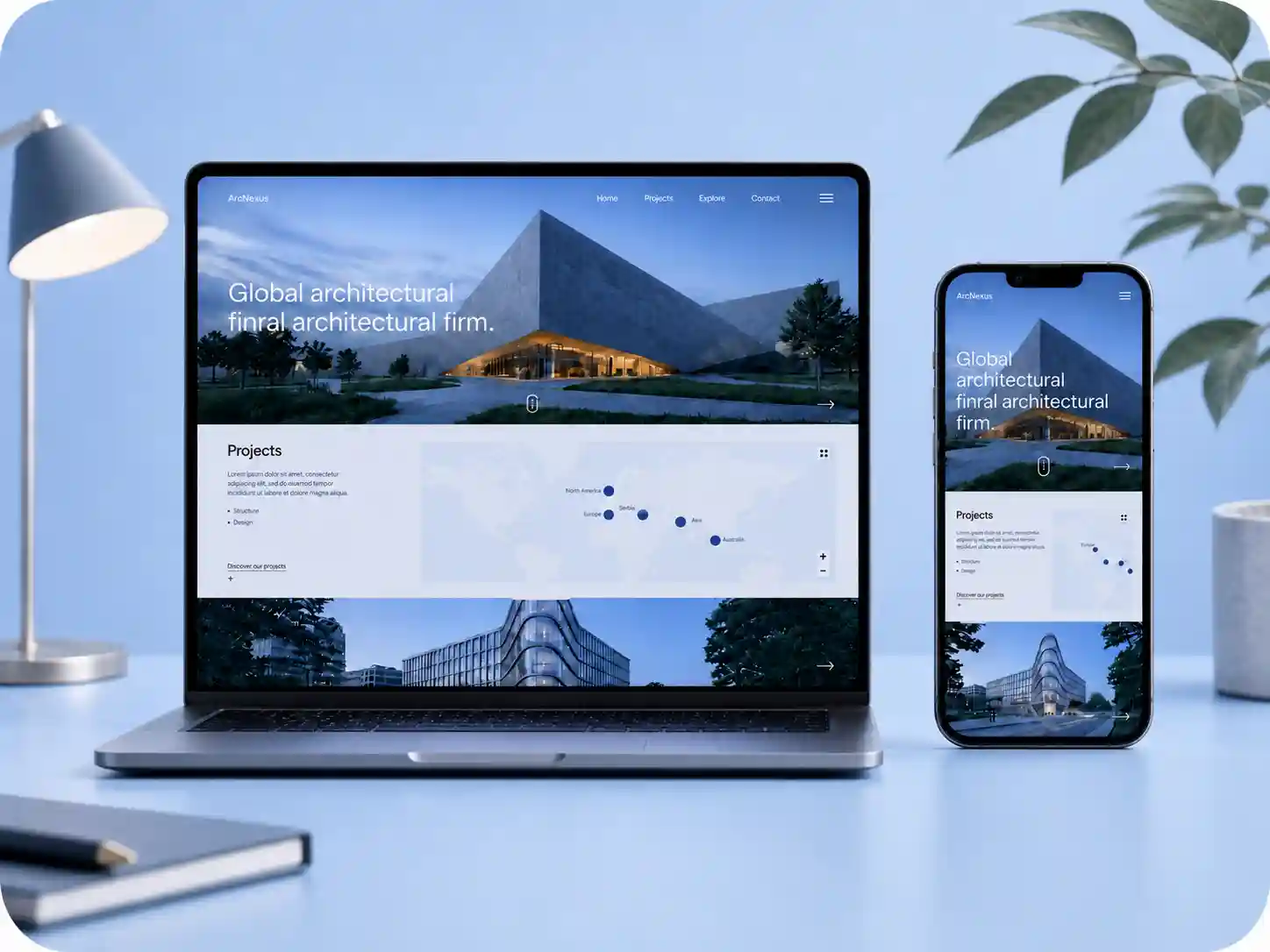 Website Builder: laptop and phone mockups